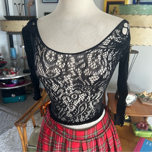 Retro Mesh Tops l Leopard Bralette l Plaid Skirt l costume l cosplay l intimates - Picture 3 of 9